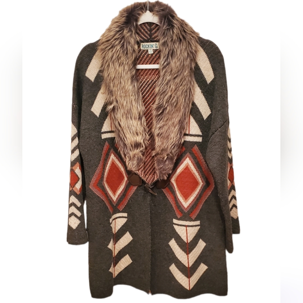 ✨️Faux Fur Collar Knit Cardigan Grey Rockin'C size M✨️